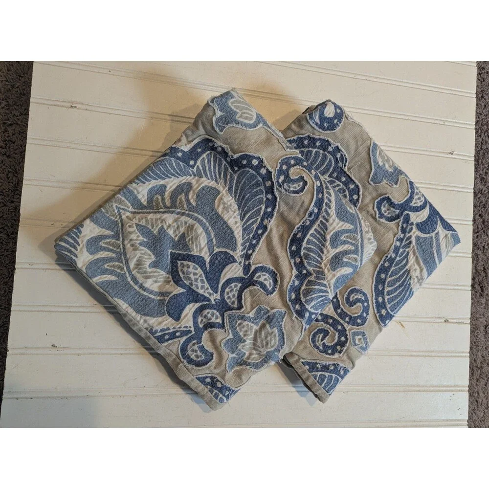 2 Pottery Barn Blue Beige Paisley Shams 24